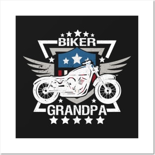 Biker Grandpa White Motorcycle with Stars Posters and Art